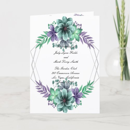 Green And Purple Watercolor Floral Wedding Program