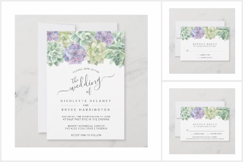 Green and Purple Watercolor Succulents Wedding
