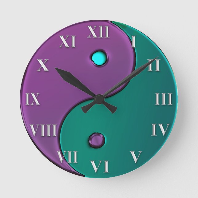 Green and Purple Yin-Yang Roman Numeral Clock (Front)