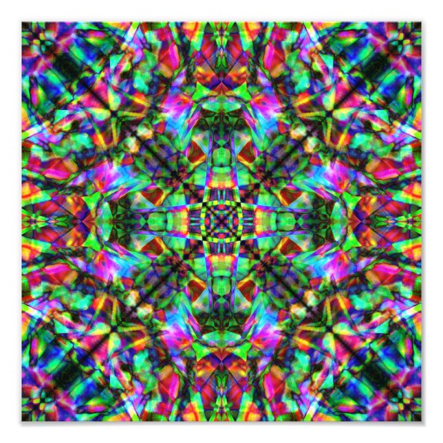 Green and Rainbow Mandala Pattern Photo Print (Front)