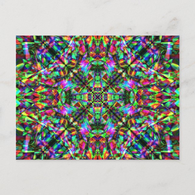 Green and Rainbow Mandala Pattern Postcard (Front)