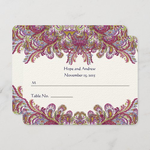 Green and Raspberry Damask Wedding Place Card