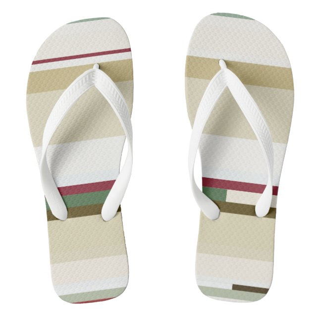 green and red Abstract Stripes Flip Flops (Footbed)