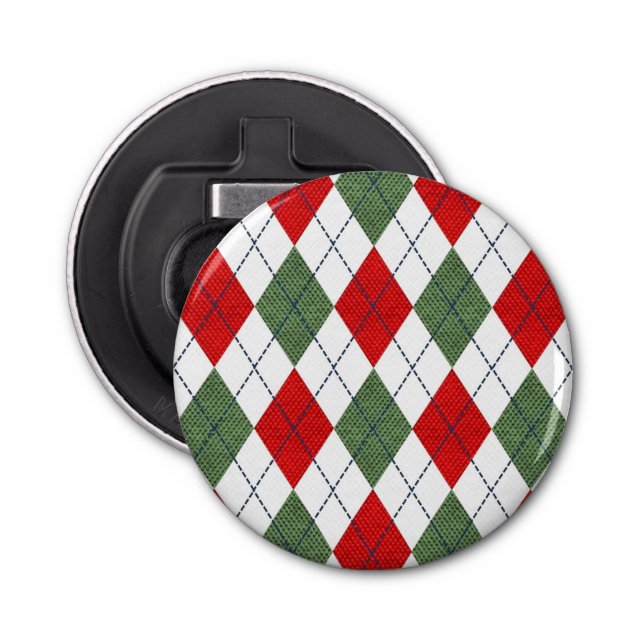 Green and Red Argyle Pattern Bottle Opener (Front)