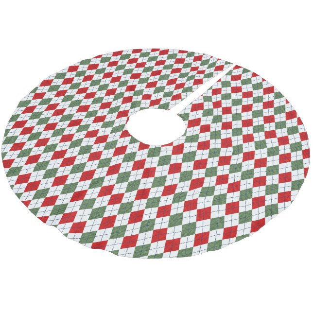 Green and Red Argyle Pattern Brushed Polyester Tree Skirt (Angled)