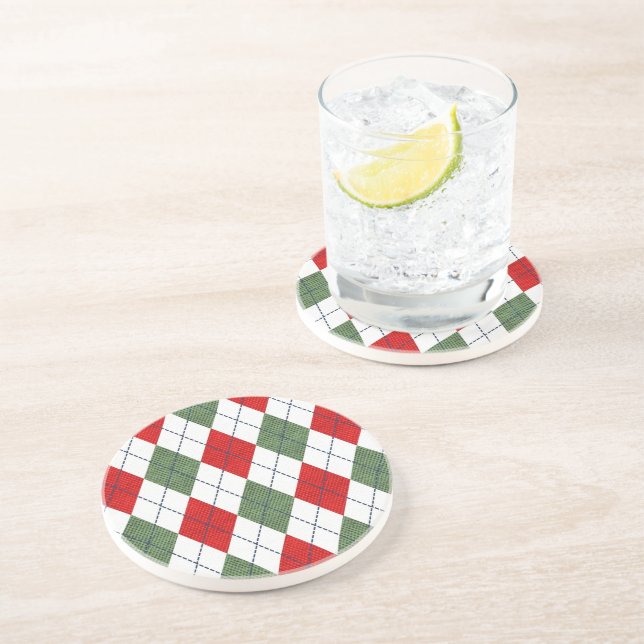 Green and Red Argyle Pattern Coaster (Side)