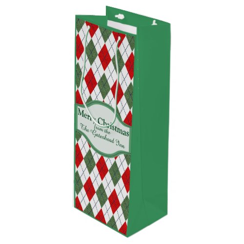 Green and Red Argyle Pattern Personalised Wine Gift Bag