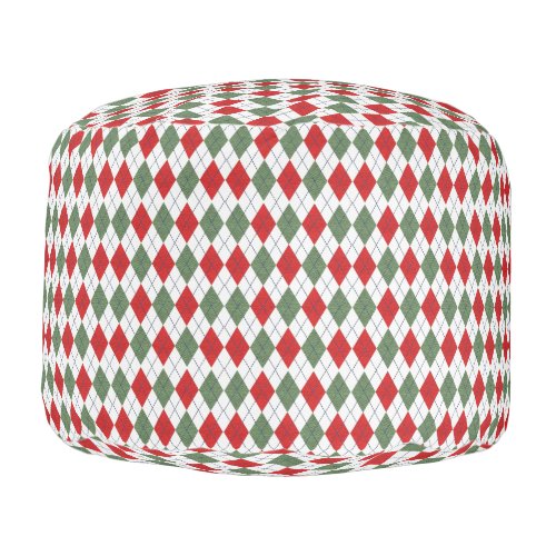 Green and Red Argyle Pattern Pouf