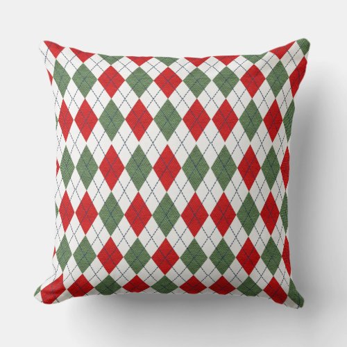 Green and Red Argyle Pattern Throw Pillow