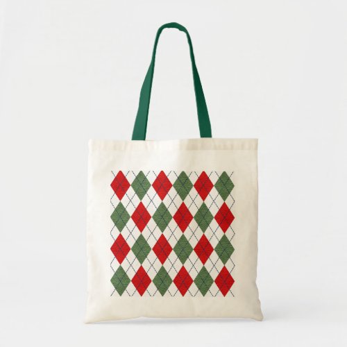 Green and Red Argyle Pattern Tote Bag