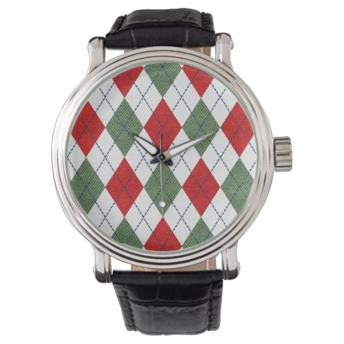 Green and Red Argyle Pattern Watch