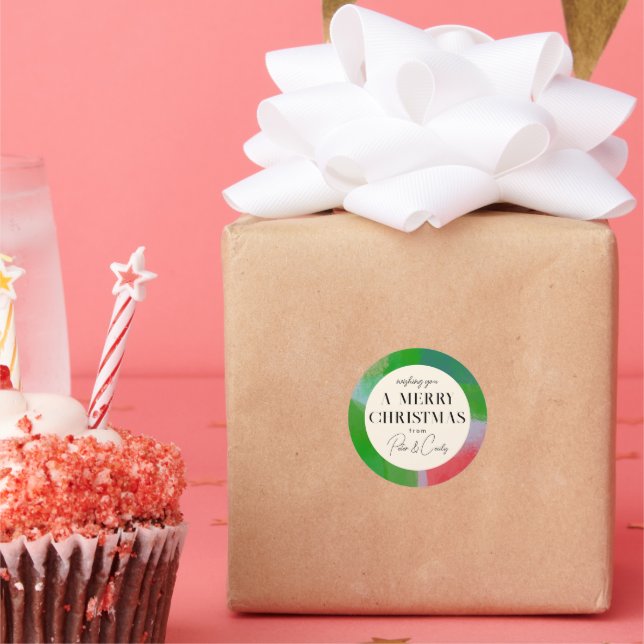 Green and Red Artful Painted Frame Gift Classic Round Sticker (Party)