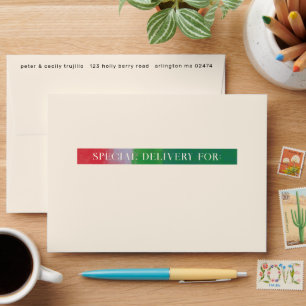 Green and Red Artfully Painted Modern Holiday Envelope