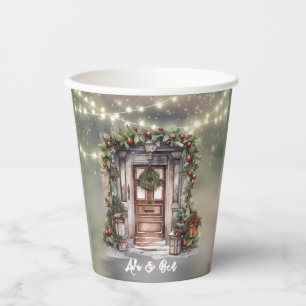 Green and Red Berry Decorated Light Door Christmas Paper Cups