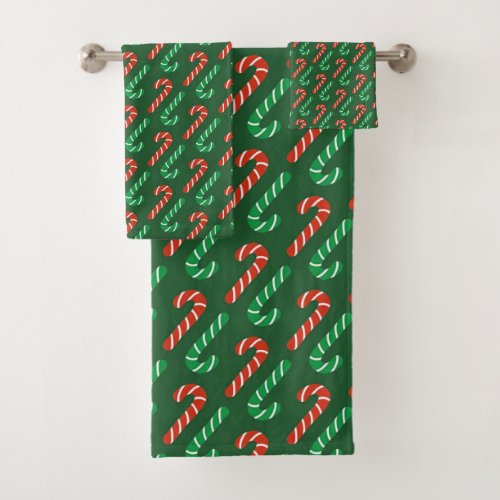 Green and Red Candy Canes Bath Towel Set