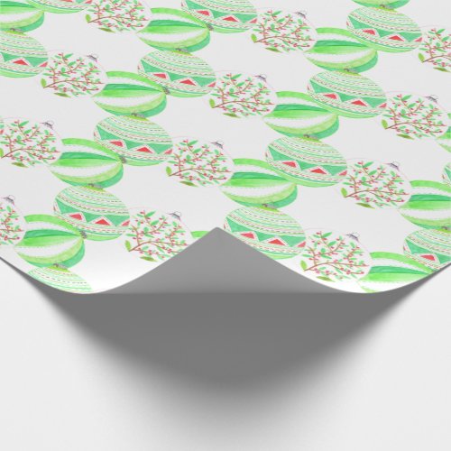 Green and red Christmas baubles Wrapping Paper
