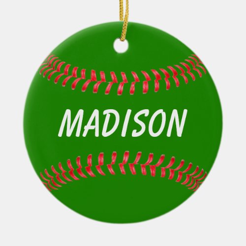 Green and Red Christmas Colors Softball Ornament