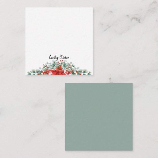 Green and Red Christmas Holiday Custom Name Note Card (Front/Back)