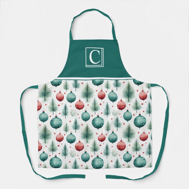 Green and Red Christmas Patterns - Apron (Front)