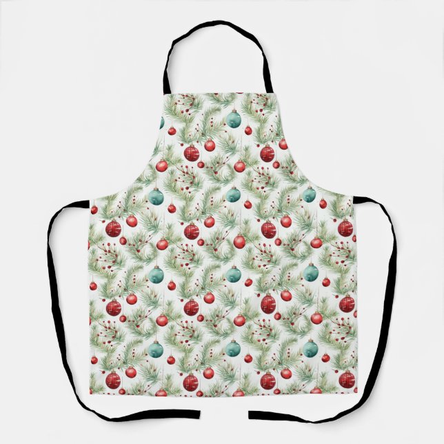 Green and Red Christmas Patterns -  Apron (Front)