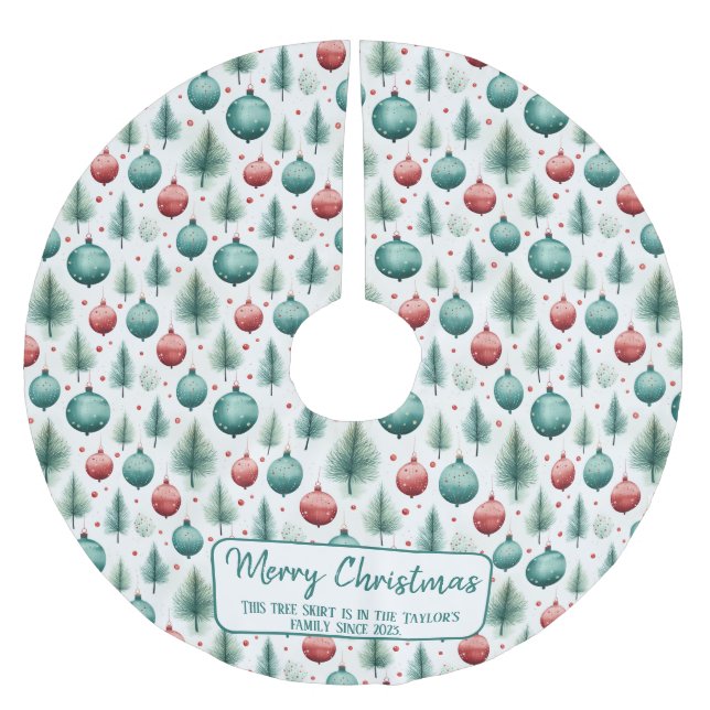 Green and Red Christmas Patterns -  Brushed Polyester Tree Skirt (Front)