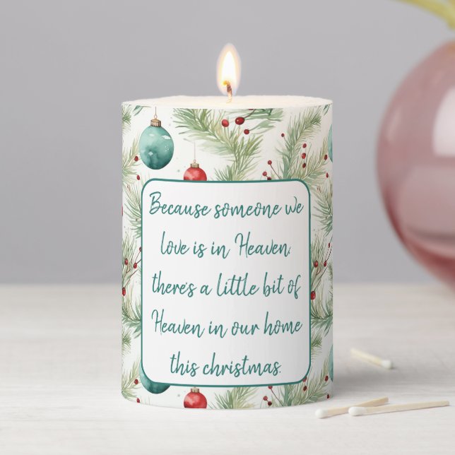 Green and Red Christmas Patterns - Loving Memory Pillar Candle (In Situ)