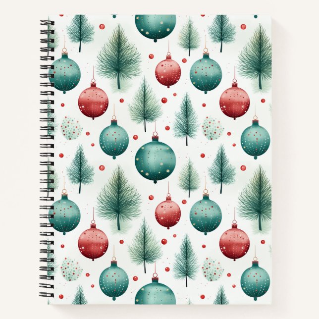 Green and Red Christmas Patterns -  Notebook (Front)