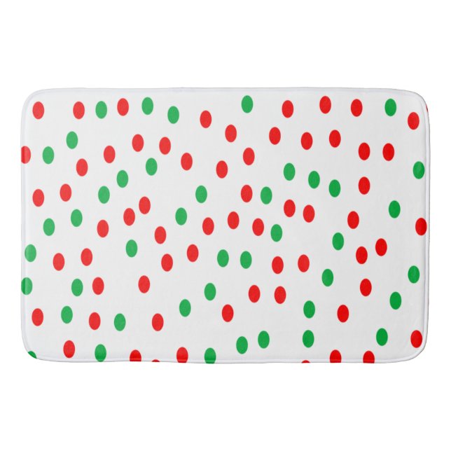 Green and Red Christmas Polka Dots  Bath Mat (Front)