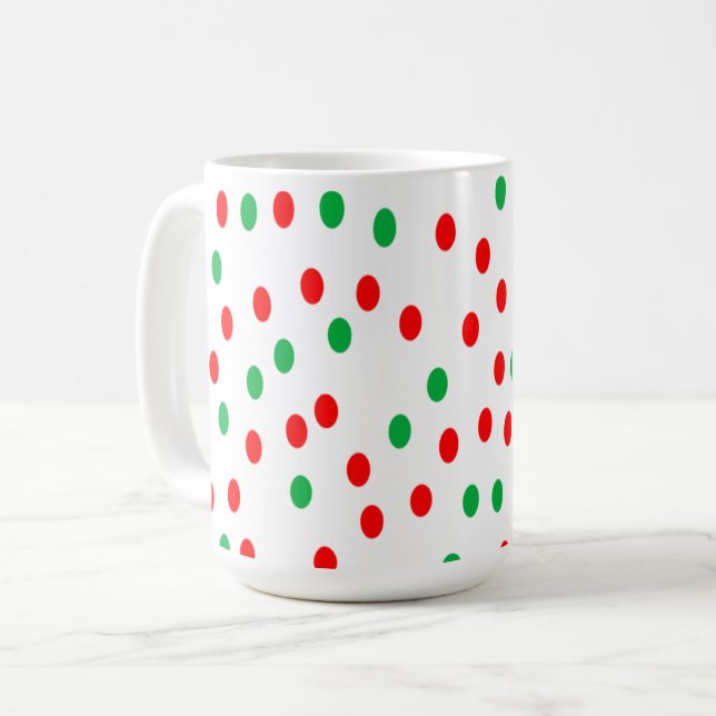 Green and Red Christmas Polka Dots  Coffee Mug (Front Left)