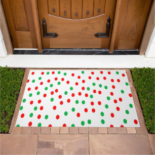 Green and Red Christmas Polka Dots Doormat