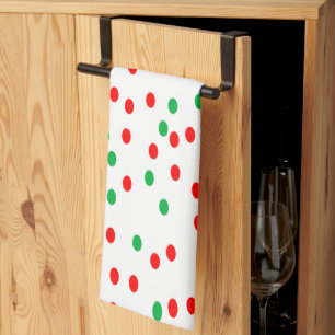 Green and Red Christmas Polka Dots Kitchen Towel
