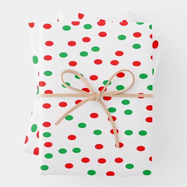 Green and Red Christmas Polka Dots  Wrapping Paper Sheets (In situ)