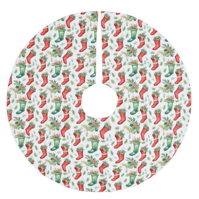 Green and Red Christmas Stockings Brushed Polyester Tree Skirt (Front)
