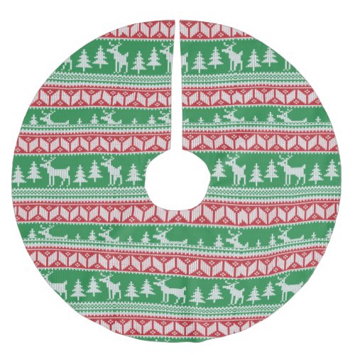 Green and Red Christmas Sweater Print Brushed Polyester Tree Skirt