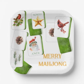 Green and Red Christmas Tiles for Mahjong Party Paper Plates