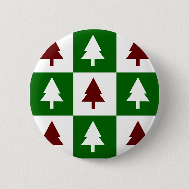 Green and Red Christmas Trees Pinback Button (Front)