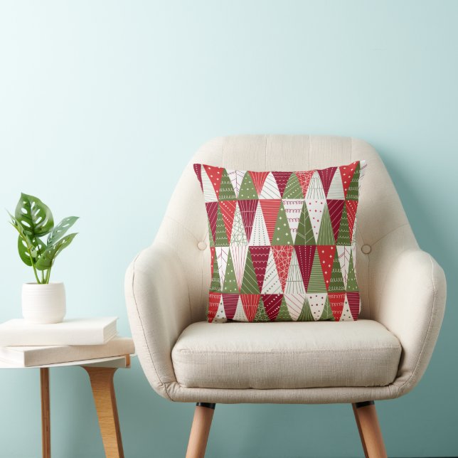 Green and Red Christmas Trees Throw Pillow (Chair)