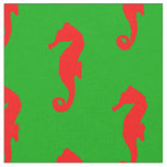 Green And Red Coastal Christmas Seahorse Pattern Fabric