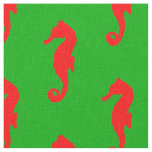 Green And Red Coastal Christmas Seahorse Pattern Fabric
