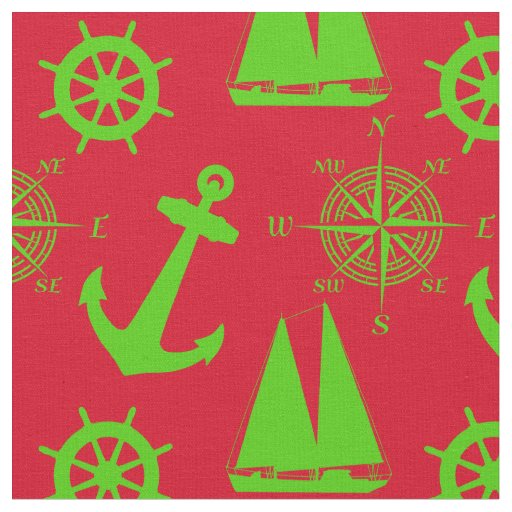 Green and Red Coastal Nautical Christmas Holiday Fabric