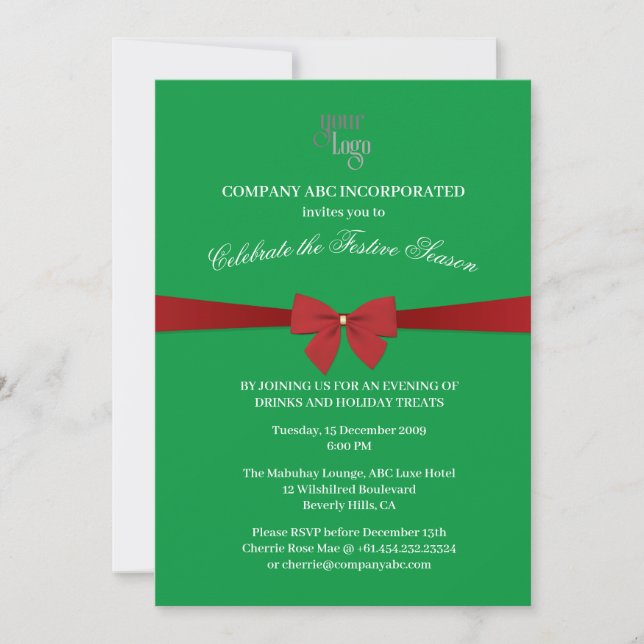 Green and Red Company Christmas Party Invitation (Front)