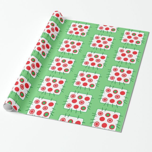 Green and Red Country Patch Christmas Gift Wrap (Unrolled)