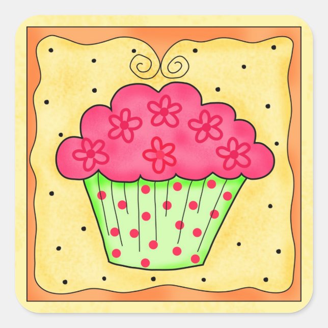 Green and Red Cupcake Yellow Sticker (Front)