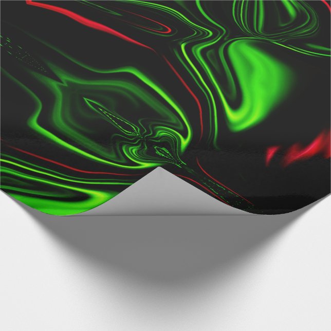 Green and red curved strokes on dark background  wrapping paper (Corner)