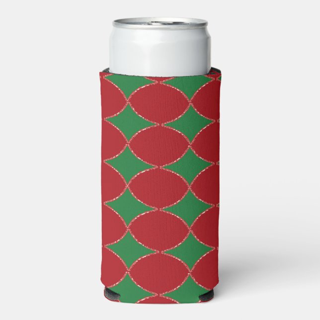 Green and red diamond pattern seltzer can cooler (Seltzer Front)