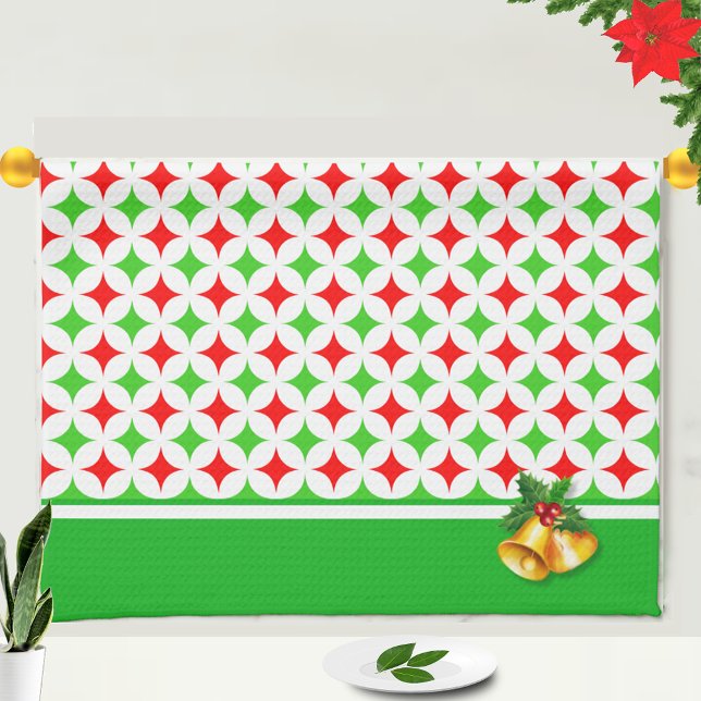 Green and Red Diamond Star Pattern on White Kitchen Towel (Creator Uploaded)