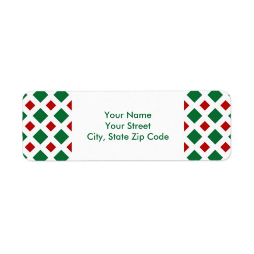 Green and Red Diamonds on White address label