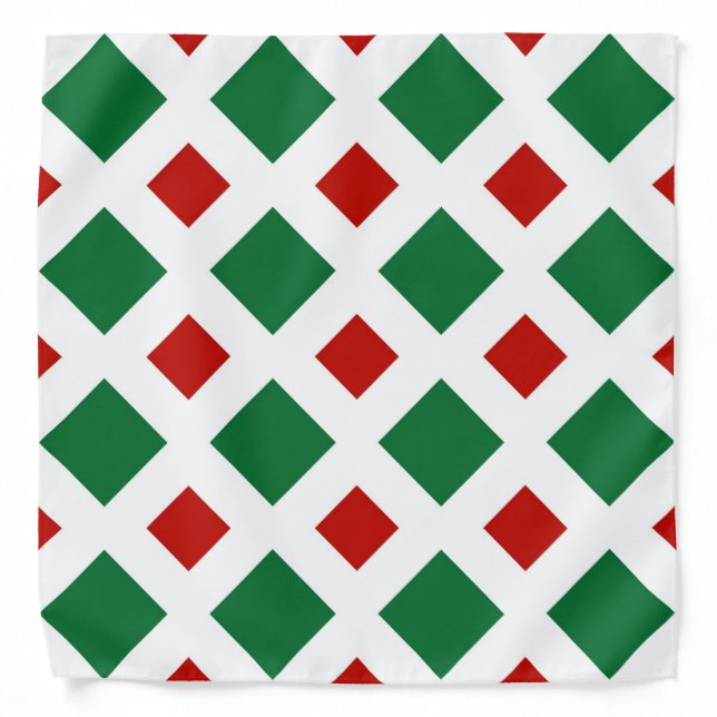Green and Red Diamonds on White Bandana (Front)