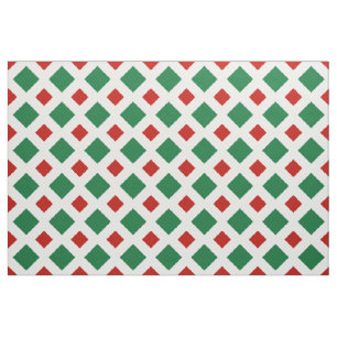 Green and Red Diamonds on White Christmas Fabric