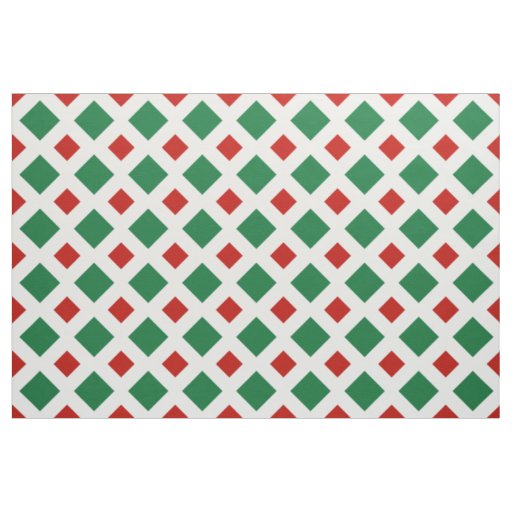 Green and Red Diamonds on White Christmas Fabric